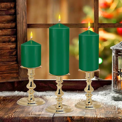 Pillar Candles 3 x 4, 6, and 8 inches, Large Handmade Candles Set of 3, Green Decorative Candles