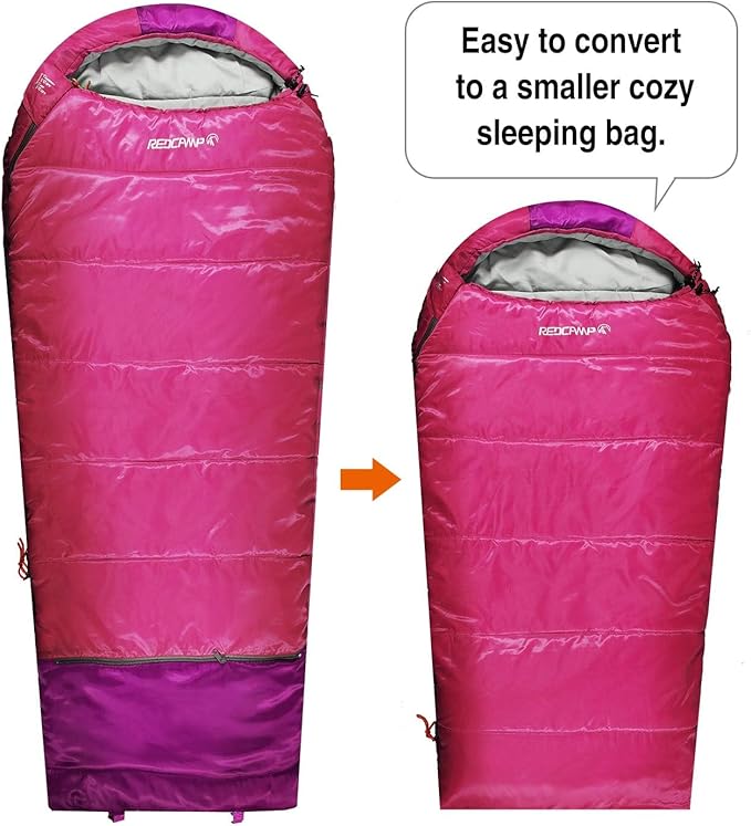 REDCAMP Kids Mummy Sleeping Bag for Camping, 3 Season Cold Weather Sleeping Bag Fit Boys,Girls &