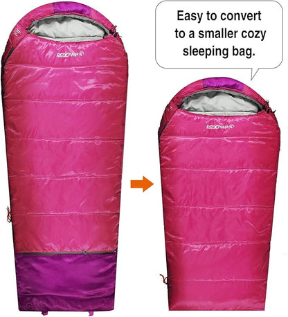 REDCAMP Kids Mummy Sleeping Bag for Camping, 3 Season Cold Weather Sleeping Bag Fit Boys,Girls &