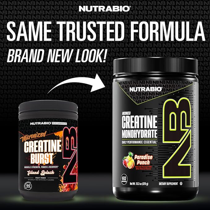 NutraBio Pure Micronized Creatine Monohydrate Powder Supplement,Paradise Punch