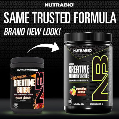 NutraBio Pure Micronized Creatine Monohydrate Powder Supplement,Paradise Punch
