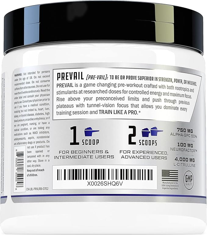 Prevail Pre Workout Powder with Nootropics: Pre Workout for Men and Women, Cutting Edge Energy and
