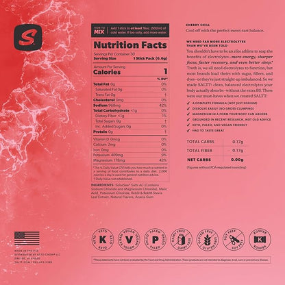 Keto Chow SALTT Electrolytes Powder Packets, Cherry Chill (30 Hydration Packets) - Magnesium