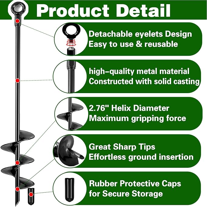 Ground Anchors Heavy Duty, Swing Set Anchor Kit 18 Inch 8 Pack Screw in Earth Anchors Trampoline