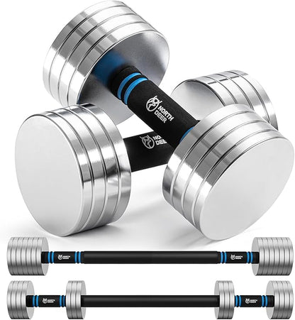 Northdeer V2.0 Upgraded Adjustable Steel Dumbbells 40LB / 60LB - 2 in 1 Dumbbell Barbell Set for