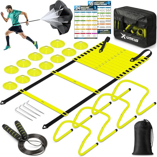 Agility Ladder Speed Training Equipment Set-20ft Agility Ladder,12 Soccer Cones,4 Hurdles, Jump