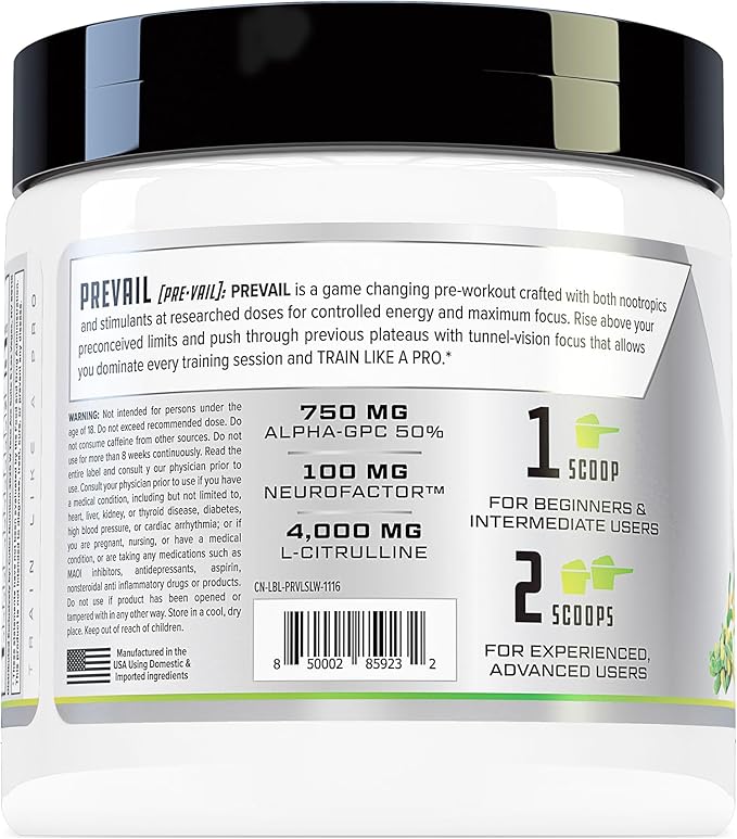 Prevail Pre Workout Powder with Nootropics: Pre Workout for Men and Women, Cutting Edge Energy and