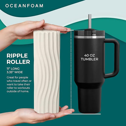 Oceanfoam Ripple Travel Foam Roller (11" x 3.35") Firm Mini Foam Roller for Physical Therapy, Deep