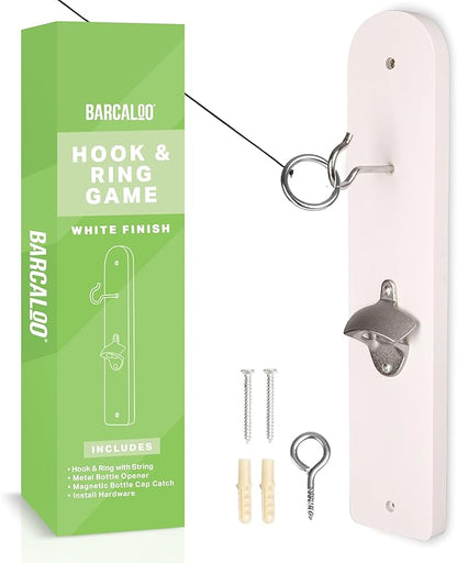 Barcaloo Hook and Ring Game with Bottle Opener and Magnetic Bottle Cap Catch - Adult Ring Toss Game