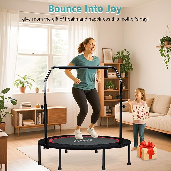 RAVS Mini Trampoline for Kids Adults 40"/48" Foldable Fitness Rebounder Kids Trampoline with 5