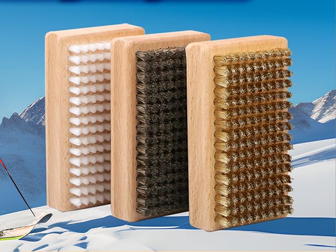 3 Pieces of ski Wax Brush, ski Brush Wooden Hand Brush Set, Brass Brush, Nylon Brush, Horsehair