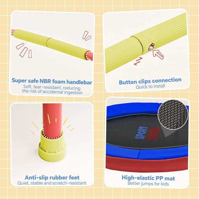 SPORTSOUL Mini Trampoline for Kids 3-6 with Super Safe Foam Handle Bar, 3ft Toddler Trampoline