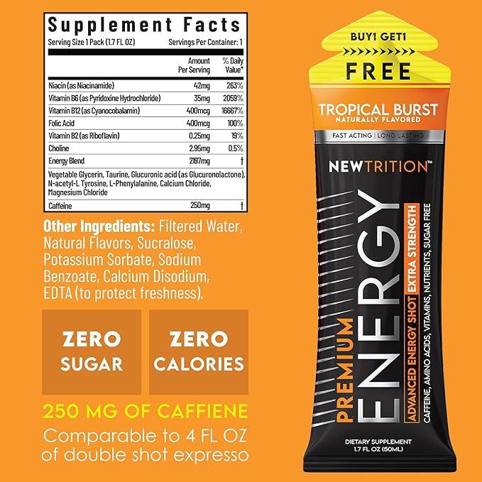 NewTrition® Extra Strength Energy Shots, 250mg Caffeine Energy Shots with Vitamin B & Amino Acids