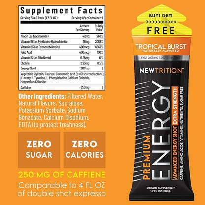 NewTrition® Extra Strength Energy Shots, 250mg Caffeine Energy Shots with Vitamin B & Amino Acids
