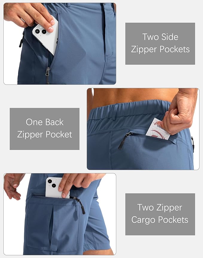 Pudolla Men's Hiking Cargo Shorts 9" Lightweight Outdoor Work Shorts for Men Travel Golf Camping