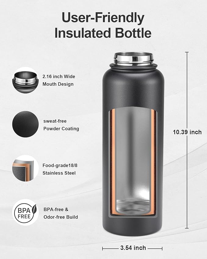 40oz Insulated Water Bottle,Stainless Steel Vacuum Water Bottle, BPA-Free & Leakproof -with