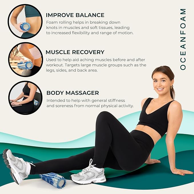 Oceanfoam Ripple Travel Foam Roller (11" x 3.35") Firm Mini Foam Roller for Physical Therapy, Deep