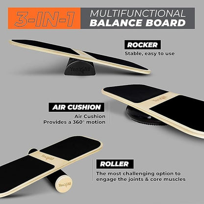 Yes4All Balance Board Sports Trainer, Surf Trainer Board With Adjustable Stoppers, Improve Core
