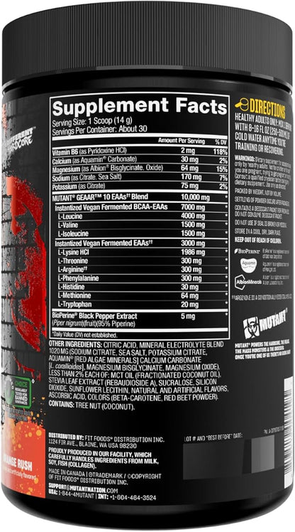Mutant GEAAR - 9.4g of EAA Powder + Arginine, 7g BCAAs, 4g Leucine, Electrolytes, Coconut Water, 30
