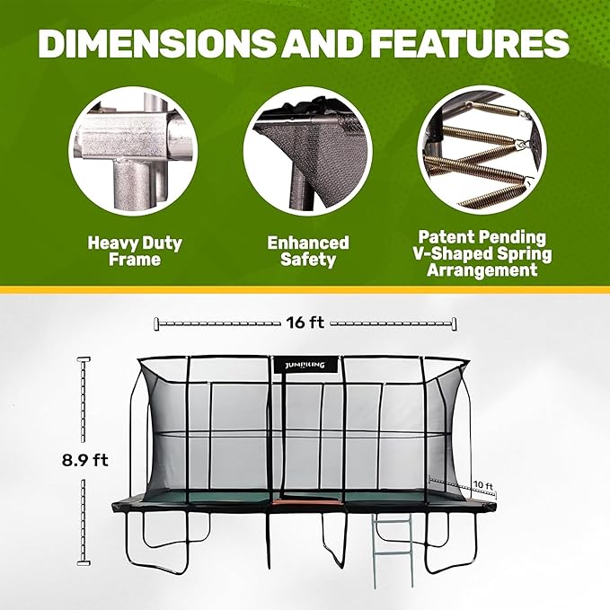 JumpKing Rectangle Trampoline Outdoor with Enclosure, Ladder, and Net, Large Recreational