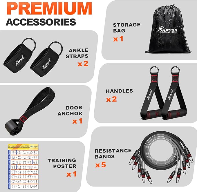 HPYGN Resistance Bands, Exercise Bands with Handles, Fitness Bands, Workout Bands with Door Anchor