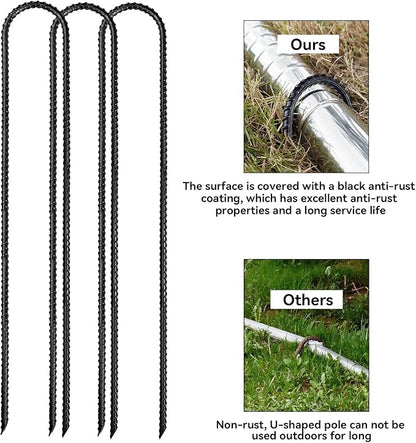 Trampoline Ground Anchors 24-Inch Heavy Duty U Rebar Stakes for Trampoline, Dog Fence, Black