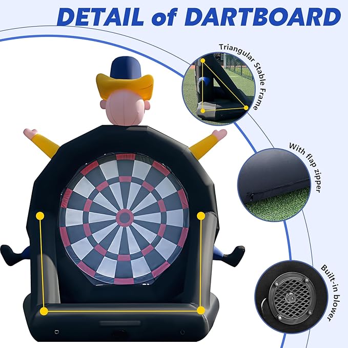 13FT Giant Inflatable Soccer Dart Board with Built-in Blower - Clown Themed Sport Kick Dartboard