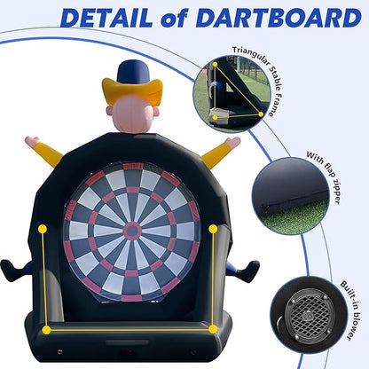13FT Giant Inflatable Soccer Dart Board with Built-in Blower - Clown Themed Sport Kick Dartboard
