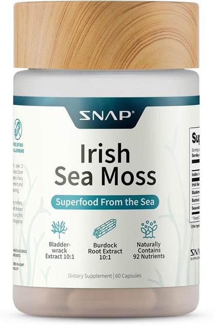 Snap Supplements Irish Sea Moss Capsules with Bladderwrack, Burdock Root & Iodine ??Supports