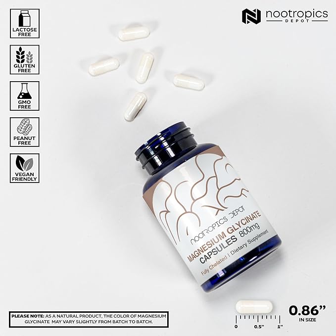 Nootropics Depot Magnesium Glycinate Capsules | 180 Count | Mineral Supplement | Magnesium