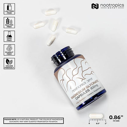 Nootropics Depot Magnesium Glycinate Capsules | 180 Count | Mineral Supplement | Magnesium