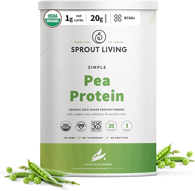 Sprout Living Organic Pea Protein Powder, Unflavored, 20 Grams of Plant Based Organic Protein