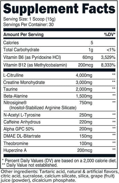 Primaforce Pre-Workout Complex Powder (Grape, 30 Servings) - Fitness Supplement for Workout Routine
