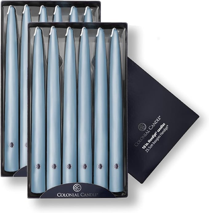 Colonial Candle Unscented Taper Candle, Handipt Collection, Coastal Blue, 10 in, Pack of 12 - Up to