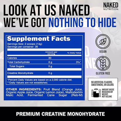 NAKED Pure Micronized Orange Creatine Monohydrate - 36 Servings - 500 Grams, 1.1Lb Bulk, Vegan