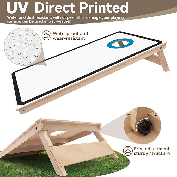 Cornhole Board Set - No Bounce,Regulation Size 4x2 ft,Made of 1/2" Pine Plywood,UV Printing