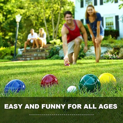 100mm Bocce Ball Set Regulation Size and Weight with 8 Resin Bochie Balls, Pallino, Carrying Bag