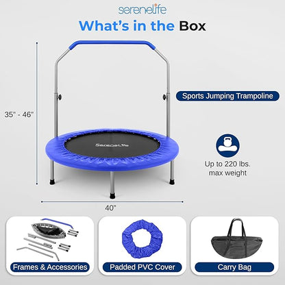 SereneLife 36/40" Foldable Mini Trampoline - Compact Fitness Trampoline for Kids Adults, Exercise