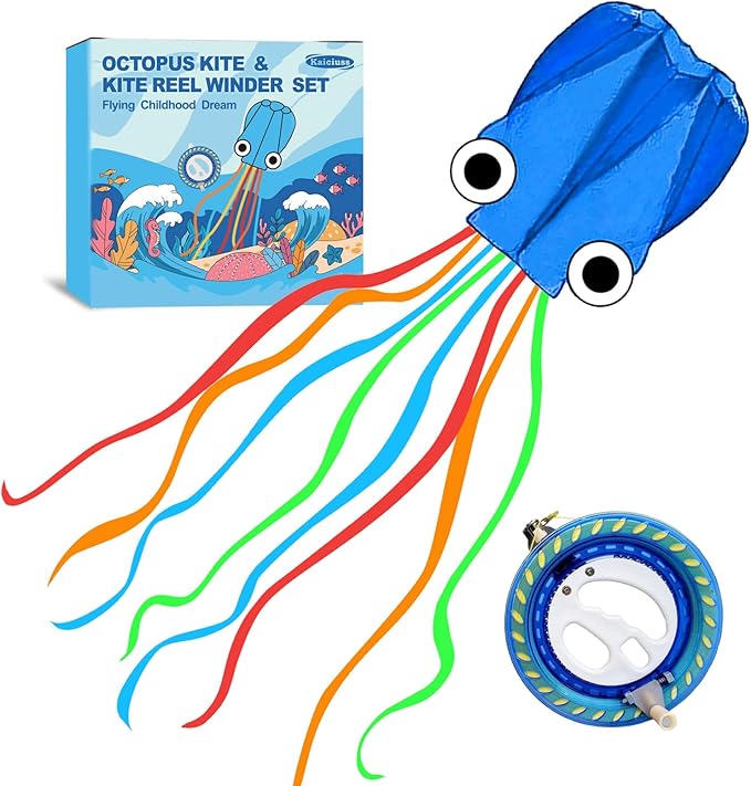 Octopus Kites for Kids & Adults Easy to Fly, 24”x 158” Large Soft Kite Kit for Boys and Girls