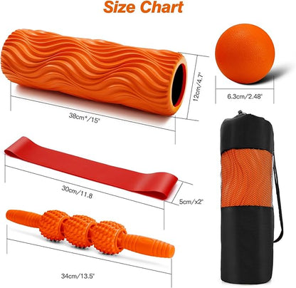 5 in 1 Foam Roller Set - Trigger Point Foam Back Roller, Muscle Roller Stick, Massage Ball