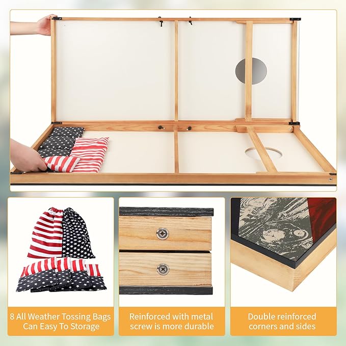 Cornhole Set, Corn Holes Outdoor Game, Regulation 2X4 Cornhole Boards, Portable Cornhole Set