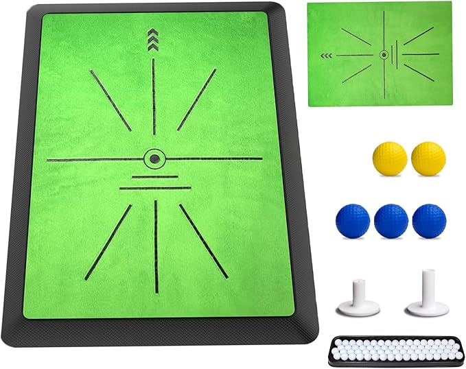 Golf Hitting Mat with Dual-Turf & Swing Feedback, Portable Golf Practice Mat with Anti-Slip Base