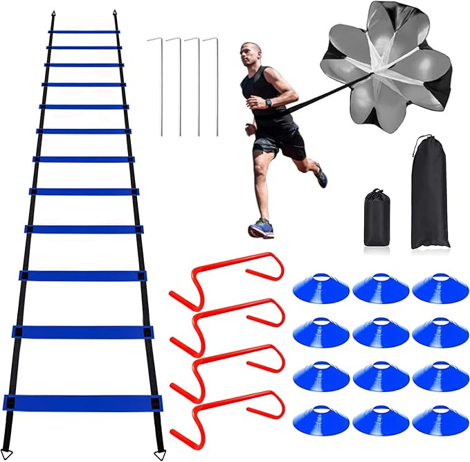 Professional Agility Ladder Speed Training Equipment Set-20ft Agility Ladder,12 Soccer Cones, 4