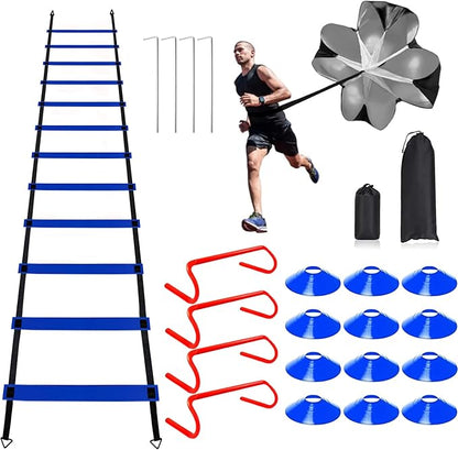 Professional Agility Ladder Speed Training Equipment Set-20ft Agility Ladder,12 Soccer Cones, 4