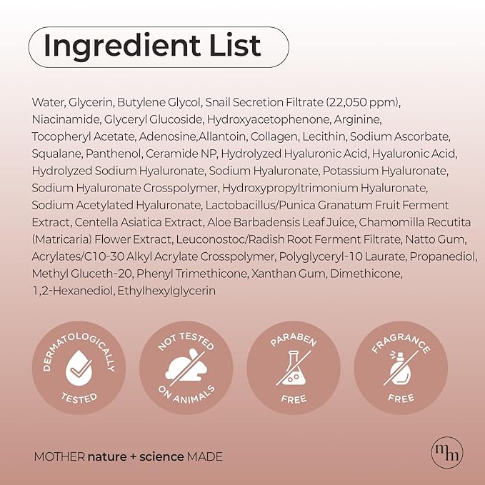 MOTHER MADE Glowing Glass Skin Hydrating Snail Deep Collagen Face Masks 10 EA, with Niacinamide 2%