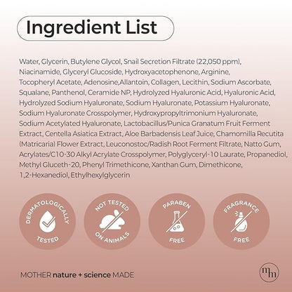 MOTHER MADE Glowing Glass Skin Hydrating Snail Deep Collagen Face Masks 10 EA, with Niacinamide 2%
