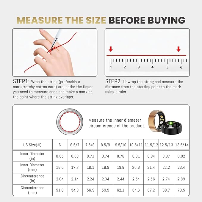 Smart Ring for Women Men, Health Tracker with Heart Rate/Blood Oxygen/Blood Pressure/Sleep