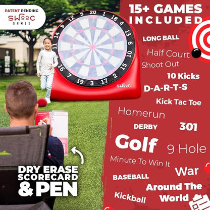 SWOOC Games - Inflatable Giant Kick Darts (15+ Ways to Play) - Jumbo Soccer Dartboard w/Air Pump