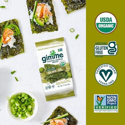 Gimme Seaweed Organic Premium Roasted Seaweed Snacks, Extra Virgin Olive Oil, 20 Count, Keto