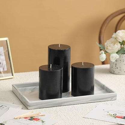 3x6 Inch Black Pillar Candles Set of 3 - Decorative Unscented Pillar Candle, Long Burning Dripless